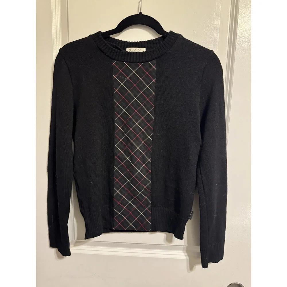 A.V.V. Michel Klein Paris Woman's Sweater With Plaid Classy Business Wear Size S